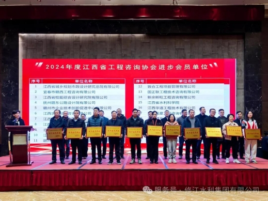 喜報(bào) | 修江水利集團(tuán)榮獲 2024 年度江西省工程咨詢協(xié)會(huì)進(jìn)步會(huì)員單位稱(chēng)號(hào)